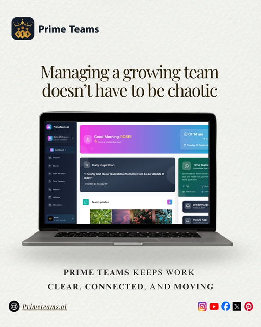 Prime Teams dashboard showing team management and  Picture Box