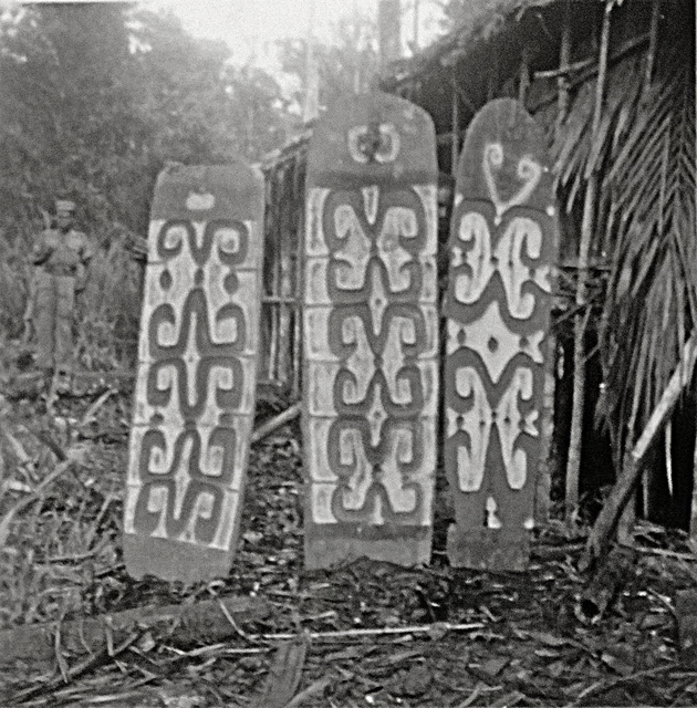 20217 serie BV-2634 Asmat schilden dorp Fos 1954 etnografica