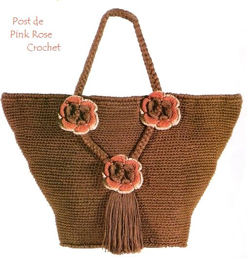 Bolsa Croche Flores - Crochet Handbag - Pink Rose Picture