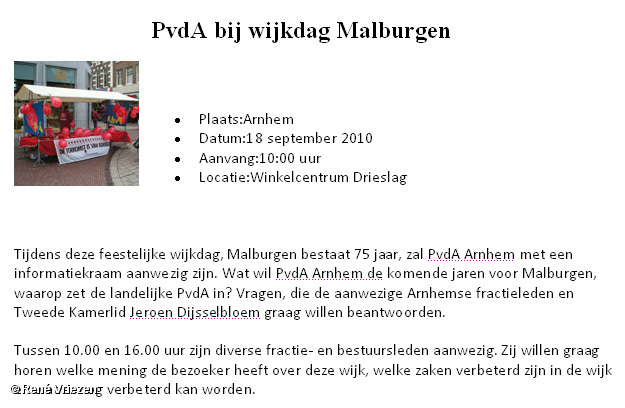  RenÃ© Vriezen 2010-09-18 #0000- PvdA Arnhem Kraam Wijkdag Malburgen zaterdag 18 september 2010