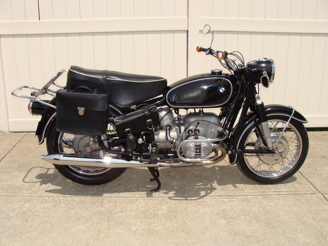 644397 '69 R50-2 Black. Denfield, Fehling 018 SOLD.....1969 BMW R50/2 Black, #644397. Has 32,754 Mi. 10K Service. Earls fork, Albert headlight mirrors, Headlight guard, Fahling engine guards, Denfeld leather saddlebags.