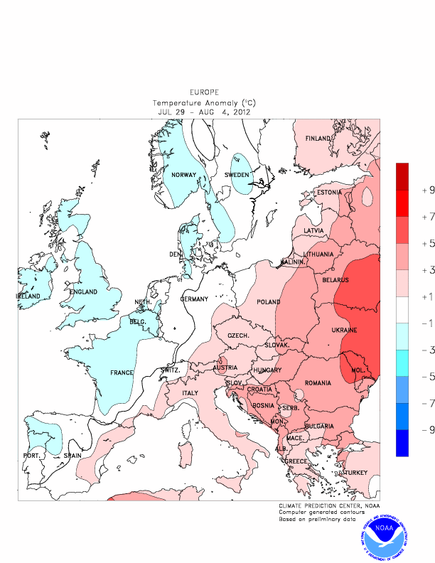 Noaa Luglio temperatura europa 2012 - 