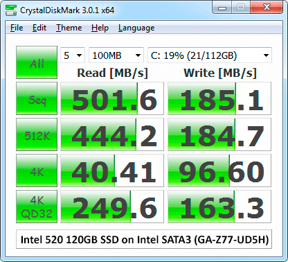 Intel 520 120GB SSD on Intel SATA3 (GA-Z77-UD5H) - 