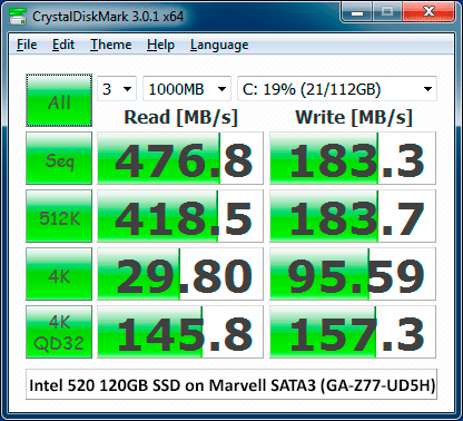 Intel 520 120GB SSD on Marvell SATA3 (GA-Z77-UD5H) - 