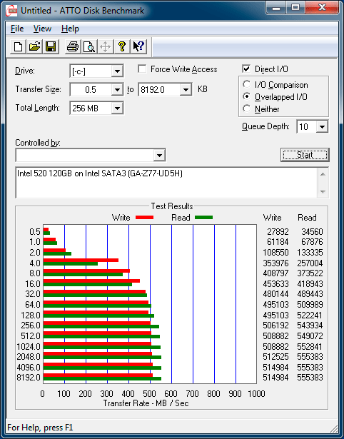 Intel 520 120GB on Intel SATA3 (GA-Z77-UD5H) [QD10 - 